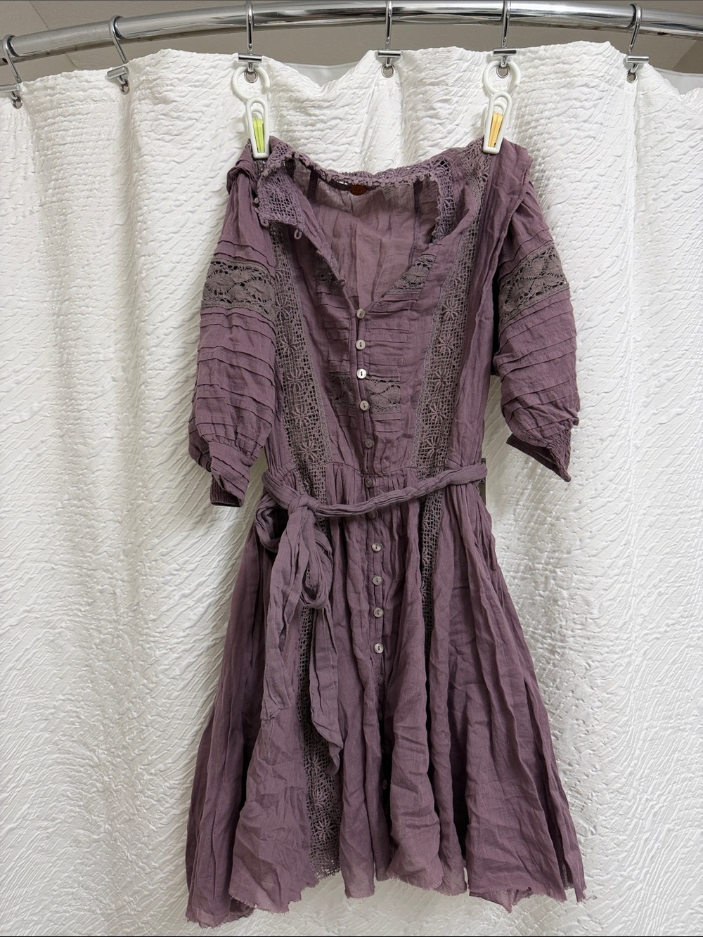 Free People Mauve Button-Front Lace Midi Dress